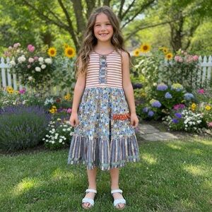 Matilda Jane Heart to Heart World of Wonder Tiered Dress Striped Pink Tank Top